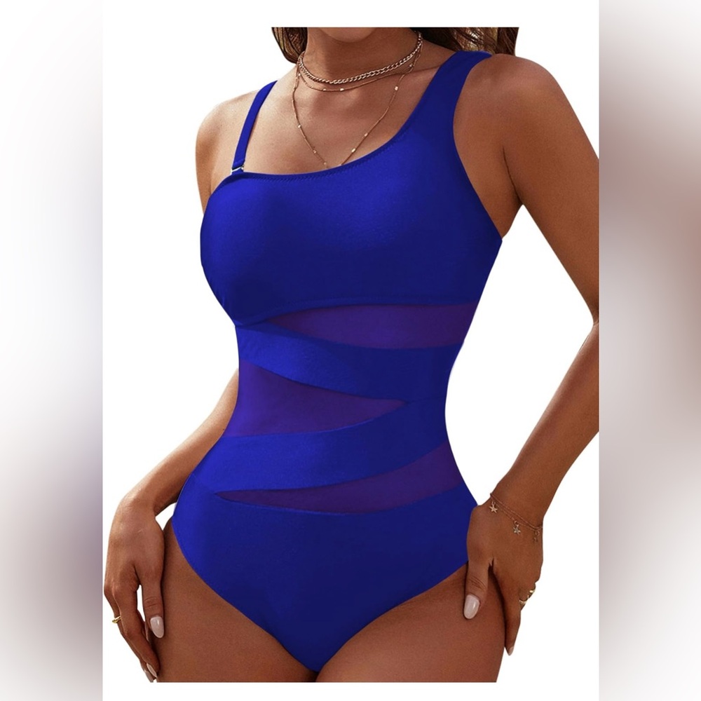 Blooming Jelly Women's 1 Piece Bathing Suit 1 Shoulder Slimming Mesh Size Medium